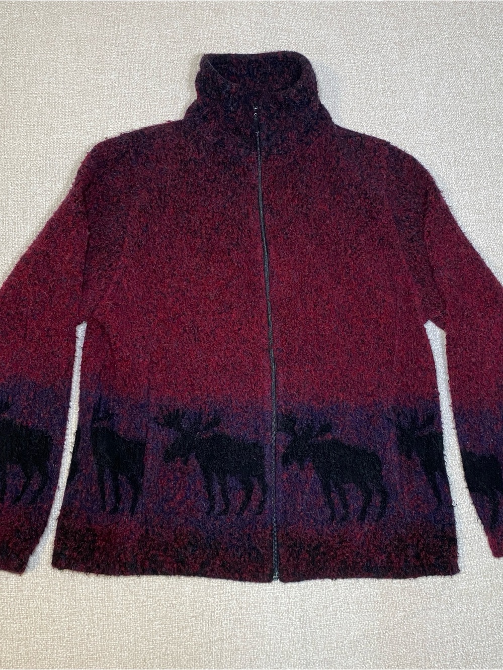 VTG Bear Ridge Outfitters Women’s Moose Zip Fleece Jacket Wool USA Size Medium
